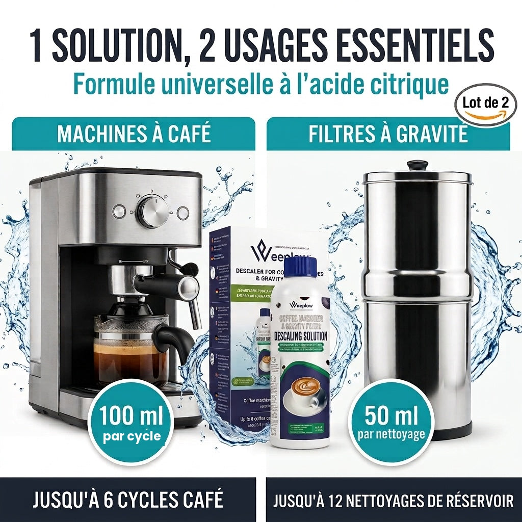 Détartrant Weeplow — 1 solution, 2 usages : machines à café et filtres à gravité